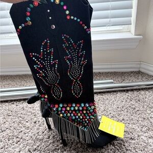 Gianni Bini Blue Jean Boots with Multicolor Accents